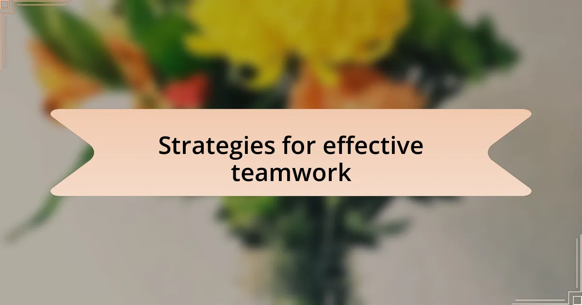 Strategies for effective teamwork